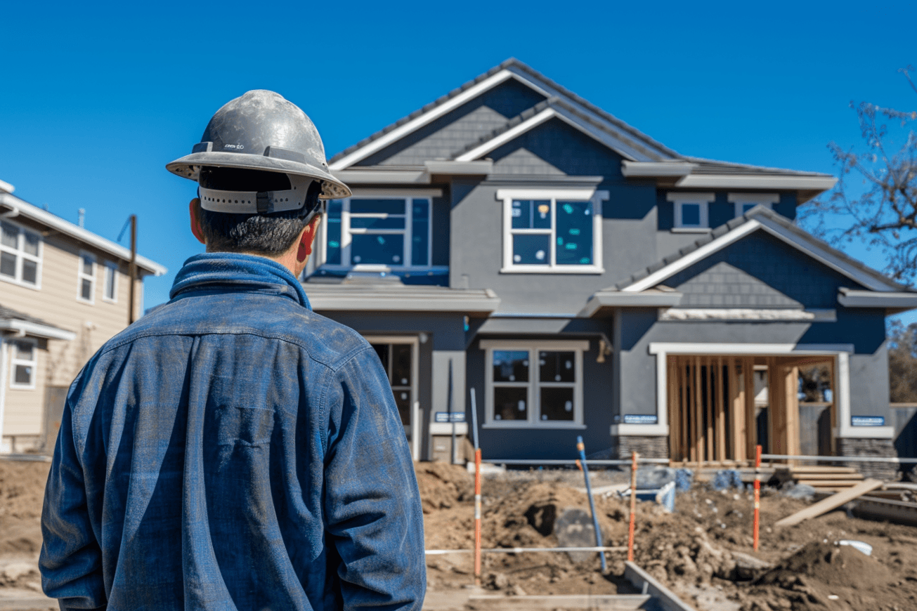 Picture of a general contractor looking at a home thats being built 